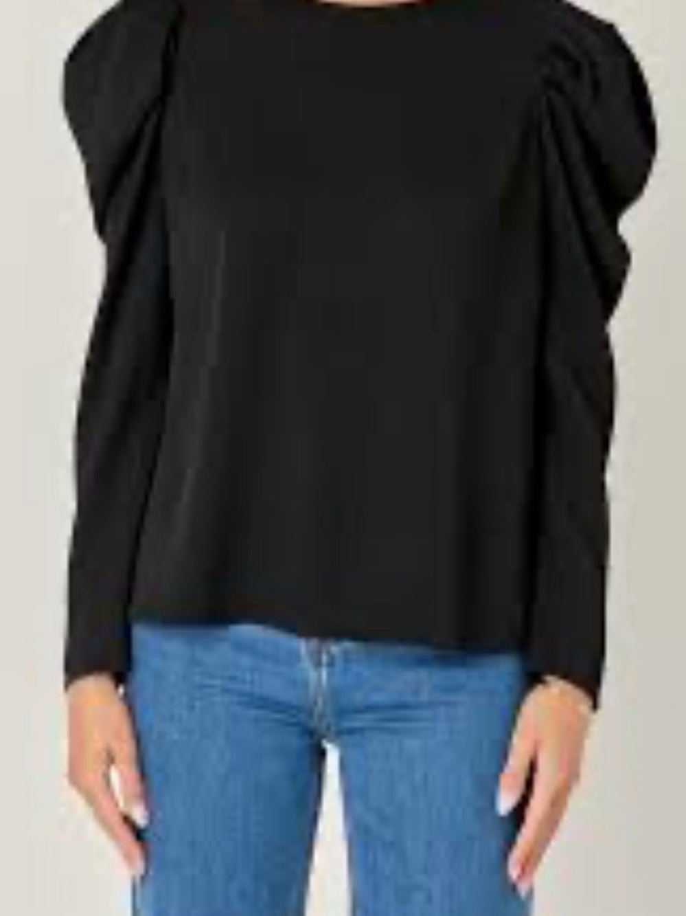English Factory Black Long Sleeve Puff Shoulder Top